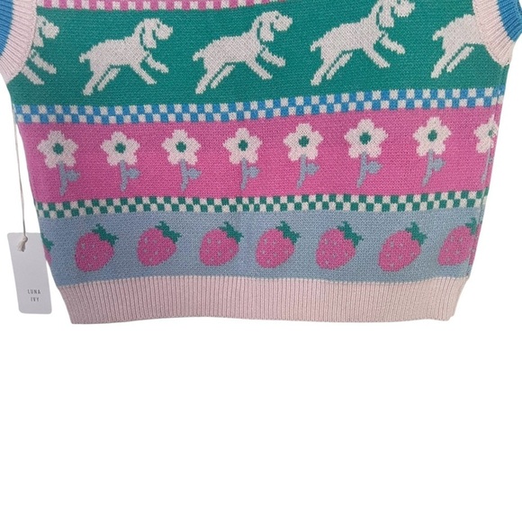 Luna Ivy Blue Pink Sweater Vest NWT XS - Picture 6 of 10